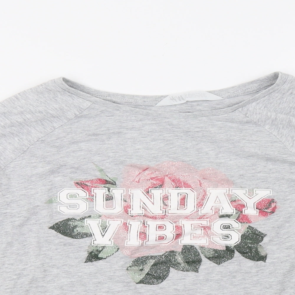 H&M Girls Grey    Pyjama Top Size 8-9 Years  - sunday vibes