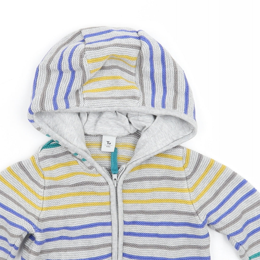 TU Girls Grey Striped  Jacket Coatigan Size 2 Years