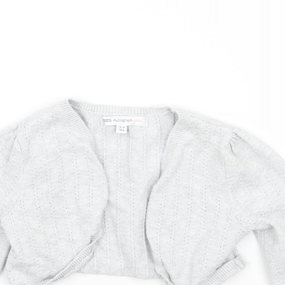 Marks and Spencer Girls Grey   Cardigan Jumper Size 3-4 Years