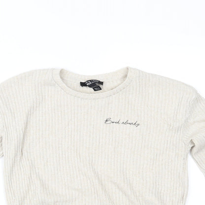 Close-up detail of New Look girls’ beige basic blouse, size 14-15, years