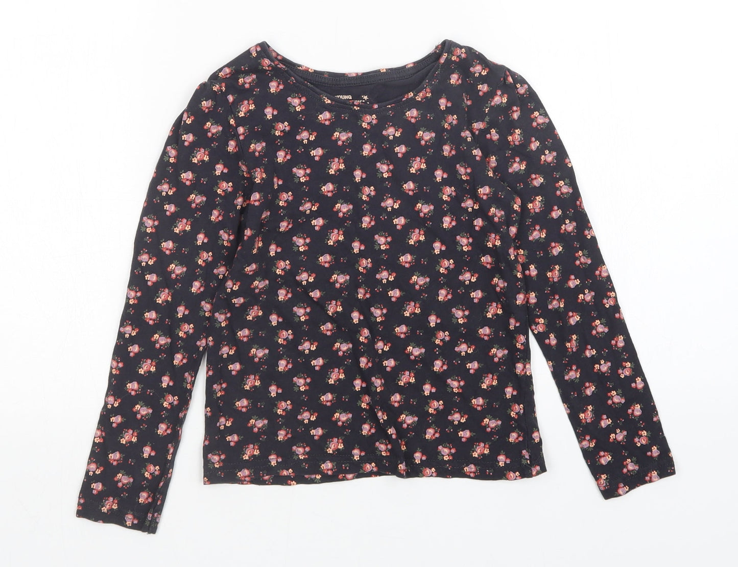 Young Dimension Girls Black Floral  Basic T-Shirt Size 6-7 Years