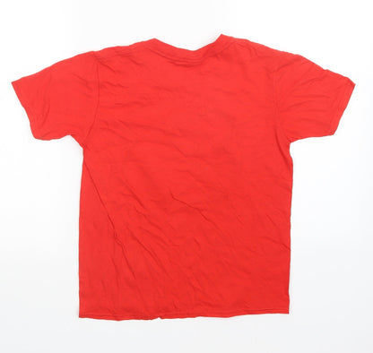 Back view of Gilden girls’ red basic t-shirt, size L