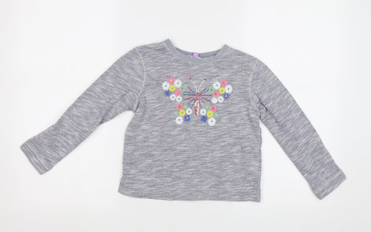 John Lewis Girls Grey Floral  Pullover Sweatshirt Size 7 Years  - Butterfly