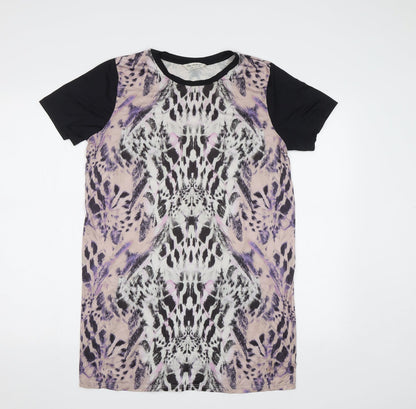 Additional front view of Miss Selfridge women’s purple animal print basic blouse, size UK 8