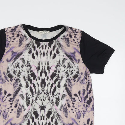 Close-up detail of Miss Selfridge women’s purple animal print basic blouse, size UK 8
