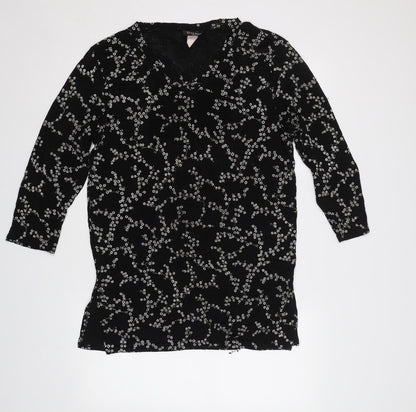 Es Se Plus Womens Black Floral  Basic Blouse Size L