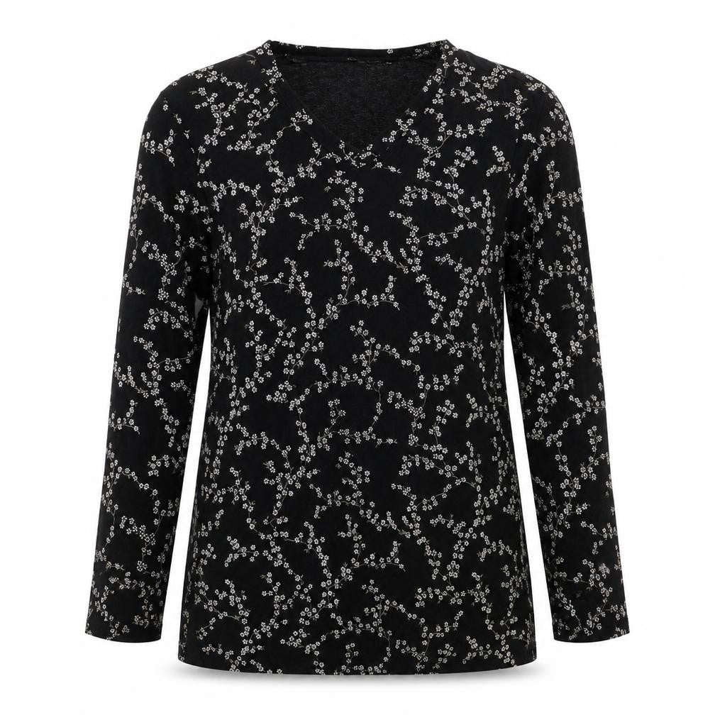 Es Se Plus Womens Black Floral  Basic Blouse Size L