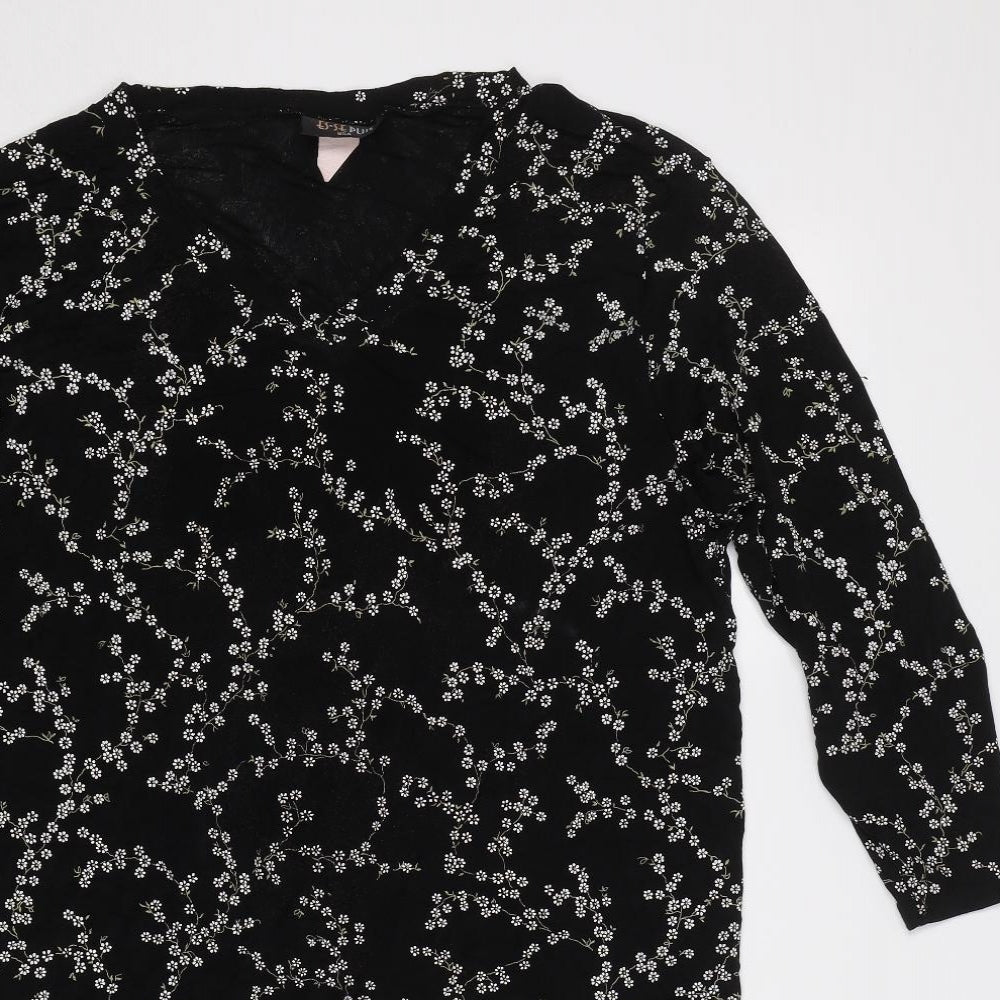 Es Se Plus Womens Black Floral  Basic Blouse Size L