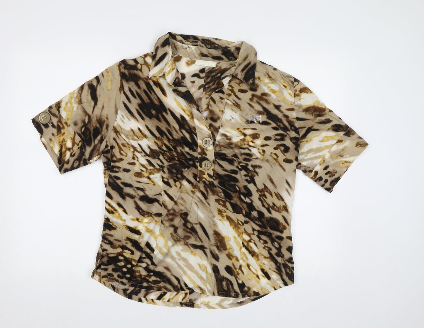 Air Field Womens Brown Animal Print  Basic Button-Up Size L