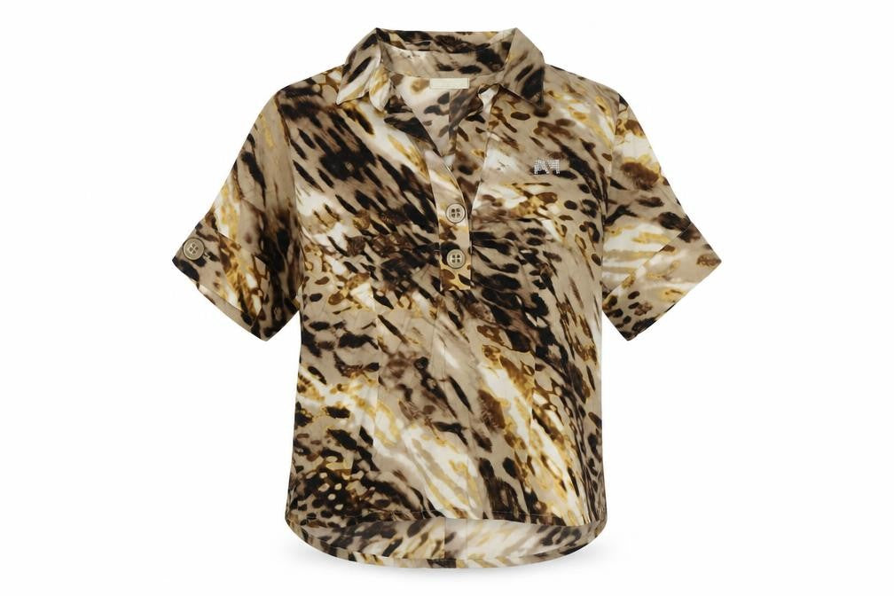 Air Field Womens Brown Animal Print  Basic Button-Up Size L