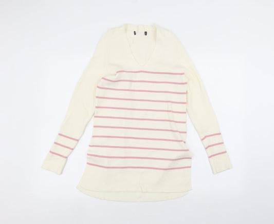 Marks and Spencer Womens White Striped  Pullover Jumper Size 8
