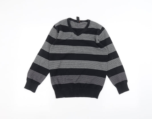 Backflips Boys Black Striped  Pullover Jumper Size 9-10 Years