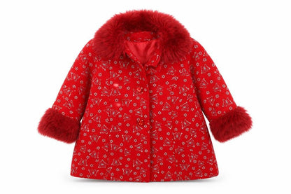 Front view of butterfly wings girls’ red jacket, size 4, years