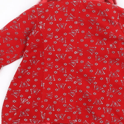 Brand and care label for butterfly wings girls’ red jacket, size 4, years