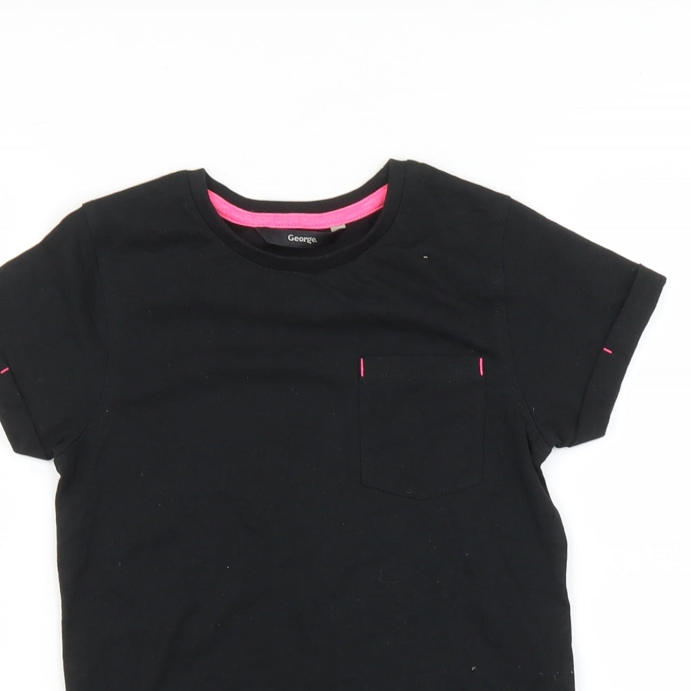 George Girls Black Striped  Basic T-Shirt Size 5-6 Years