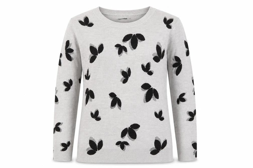 Marks & Spencer Womens Grey Geometric Knit Pullover Jumper Size 6  - Leaf Print