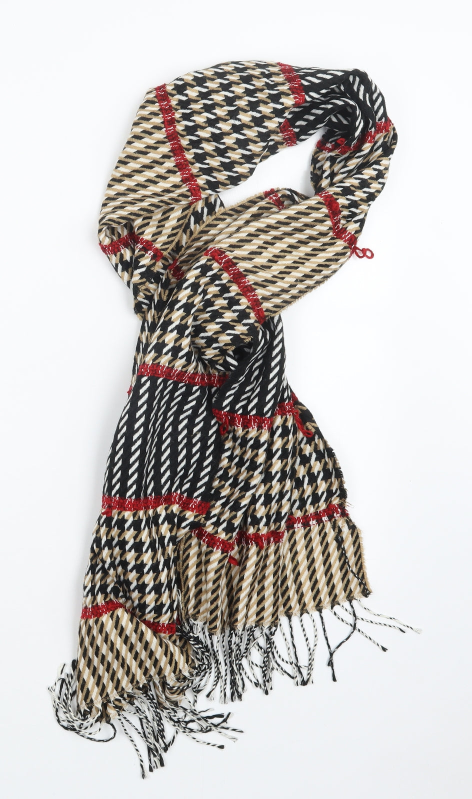 Preworn Womens Beige Houndstooth Knit  Scarf