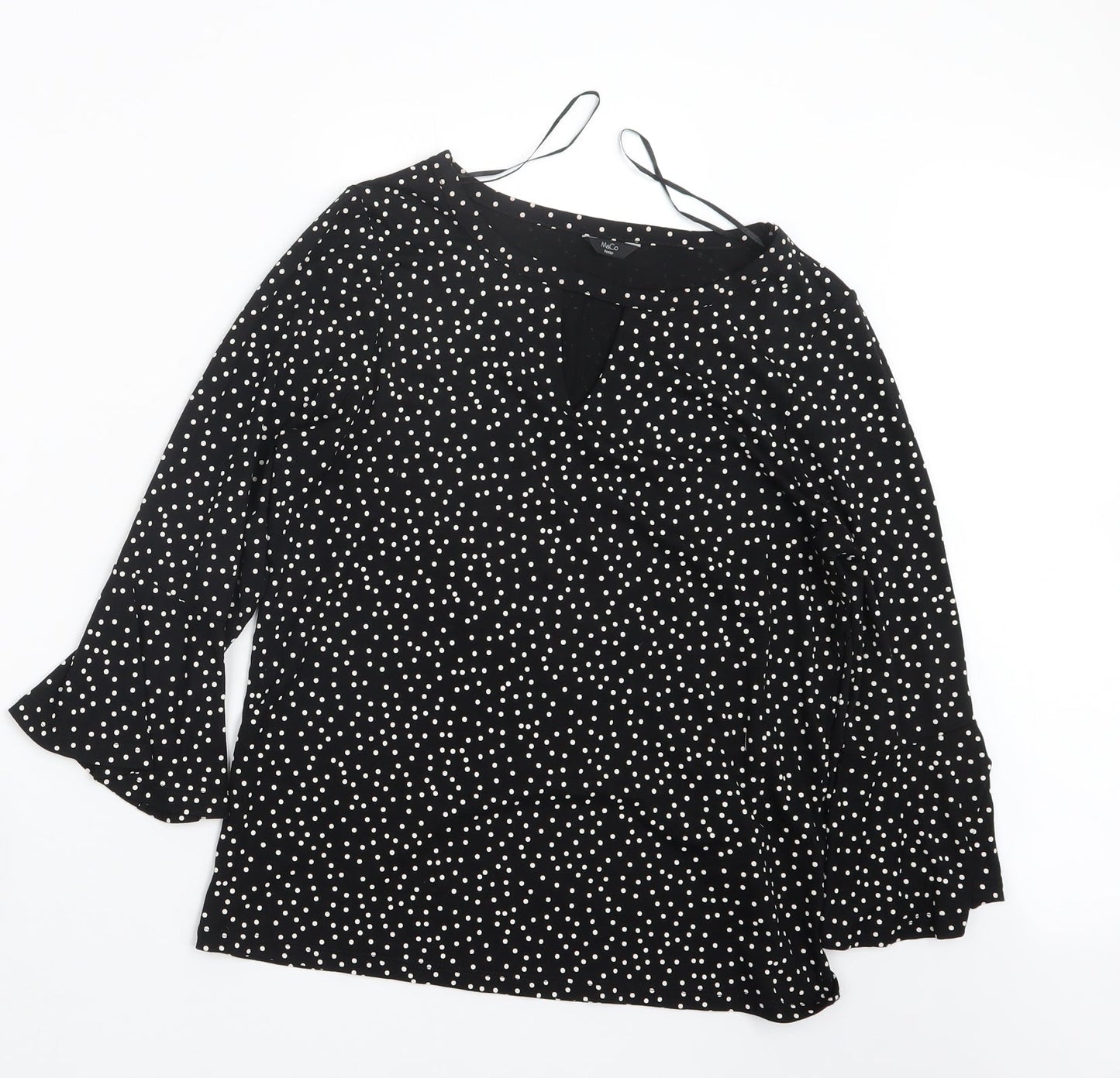 M&Co Womens Black Polka Dot  Basic Blouse Size 10