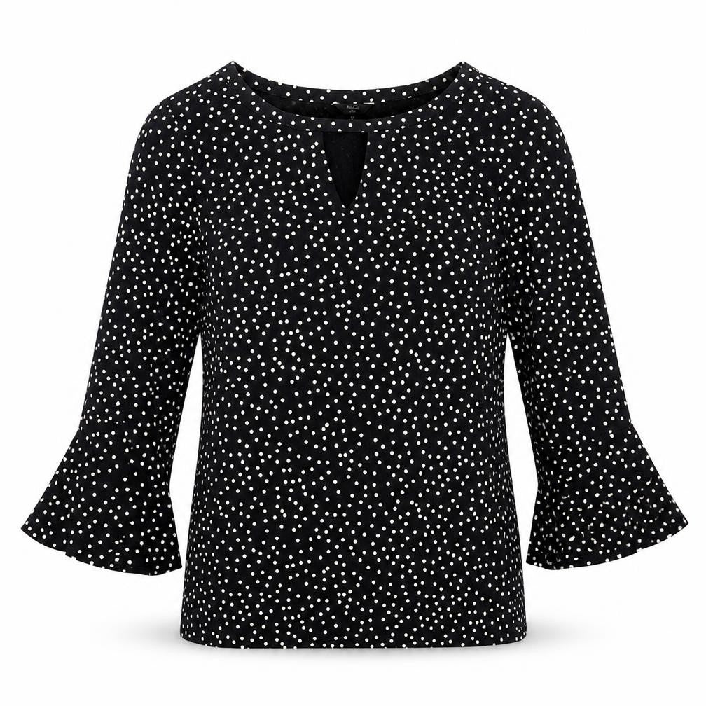 M&Co Womens Black Polka Dot  Basic Blouse Size 10
