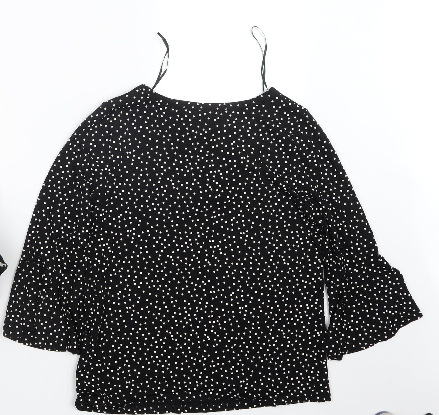 M&Co Womens Black Polka Dot  Basic Blouse Size 10