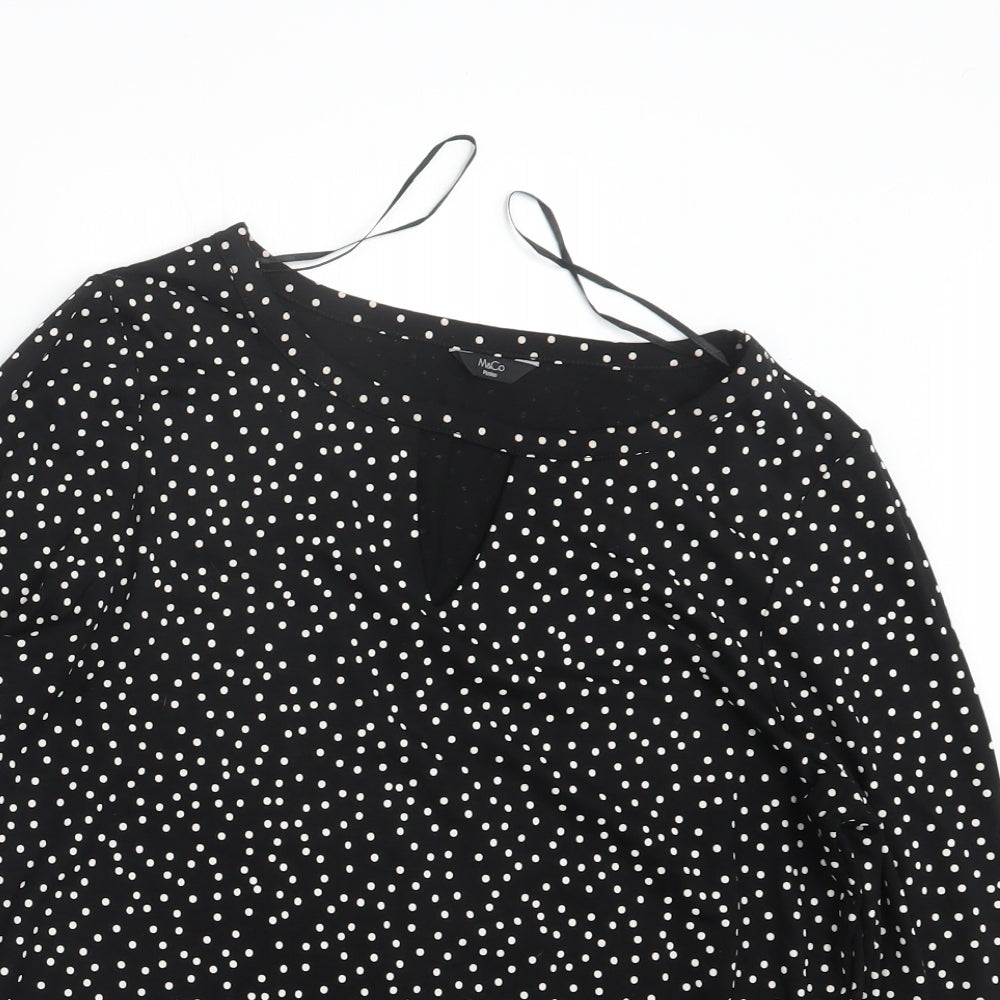 M&Co Womens Black Polka Dot  Basic Blouse Size 10