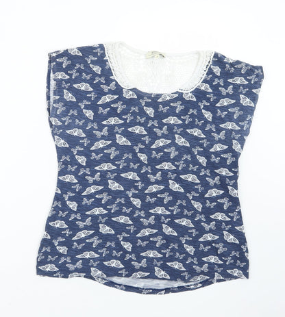 Additional front view of Papaya women’s blue geometric basic t-shirt, size UK 8