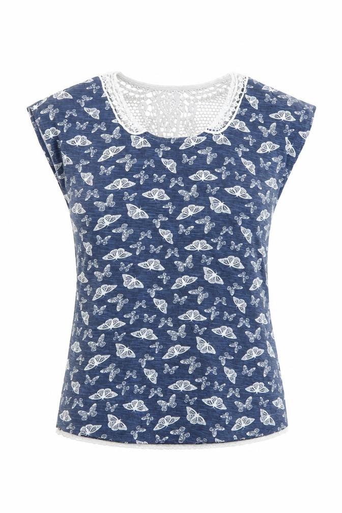 Papaya Womens Blue Geometric  Basic T-Shirt Size 8