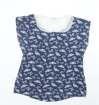 Back view of Papaya women’s blue geometric basic t-shirt, size UK 8