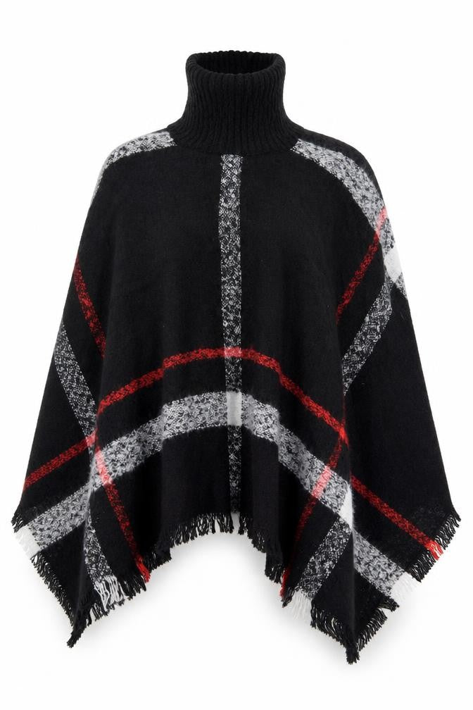 b. you Womens Black Check Knit Cape Jumper One Size