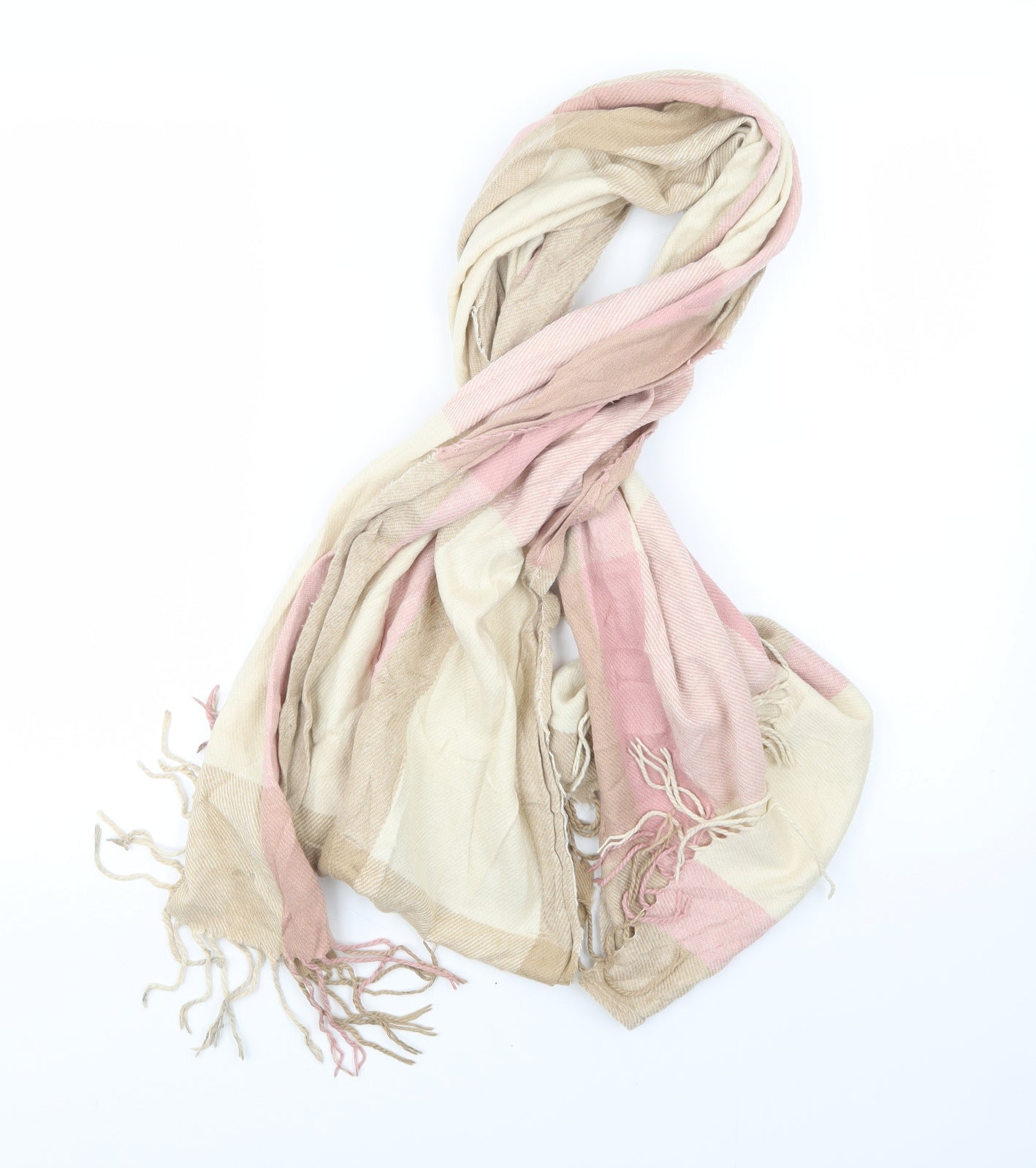 Preworn Womens Beige Check Knit  Scarf
