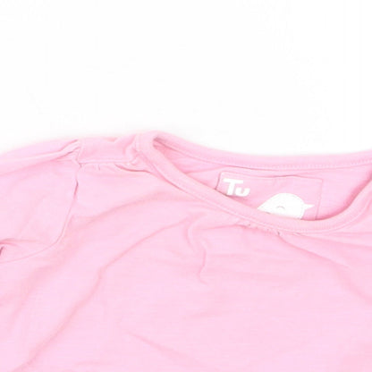 Close-up detail of Tu girls’ pink basic t-shirt, size 0-3, months