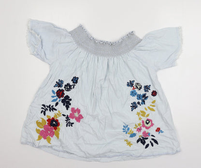 Additional front view of Denim & Co. women’s blue floral basic blouse, size UK 12