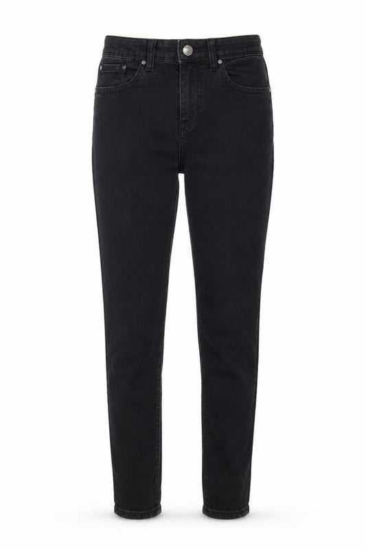 Front view of Denim & Co. women’s black denim skinny jeans, size UK 6, 31-inch leg