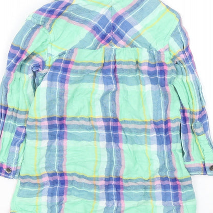 Brand and care label for Next girls’ green check basic button-up, size 12-18, months