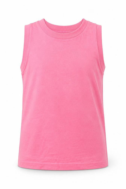 Front view of Revival girls’ pink basic tank, size 8-9, years