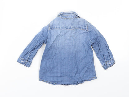 Back view of Denim & Co. girls’ blue basic coat jacket, size 3-6, months