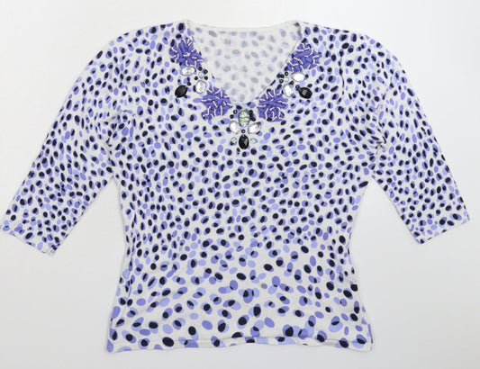 Preworn Womens White Geometric Knit Pullover Jumper Size XL