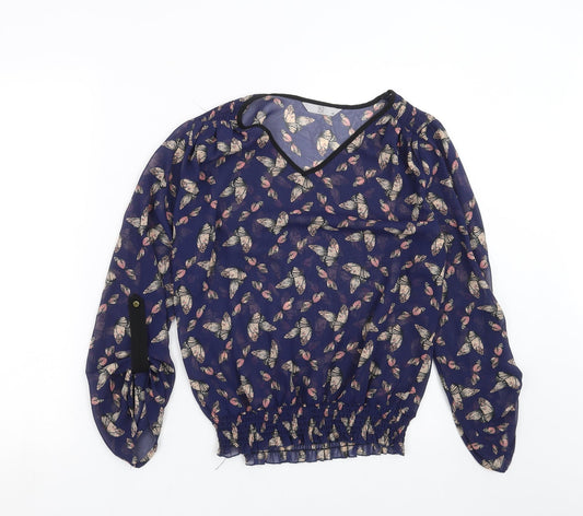 TU Womens Blue   Basic Blouse Size 10  - butterflies