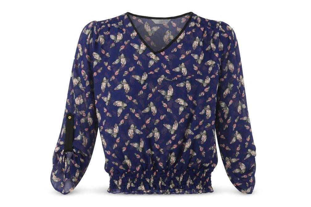 TU Womens Blue   Basic Blouse Size 10  - butterflies