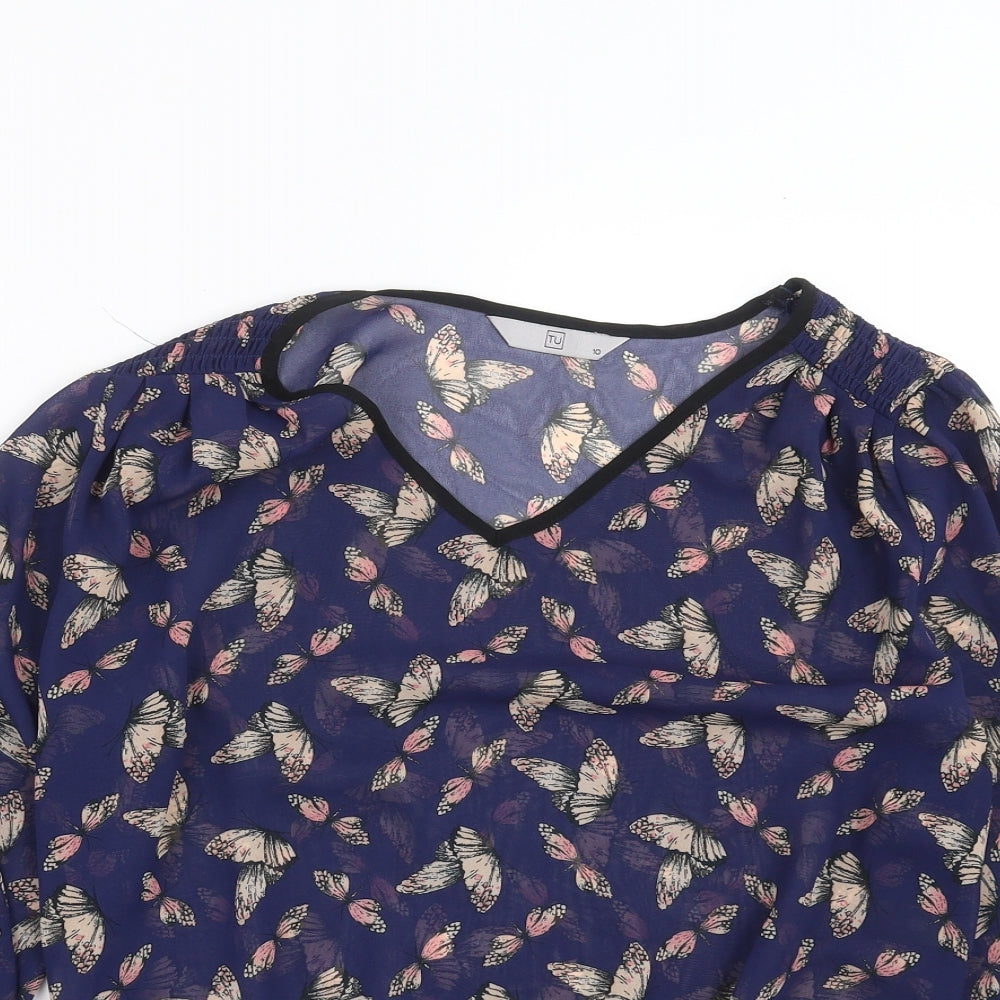 TU Womens Blue   Basic Blouse Size 10  - butterflies