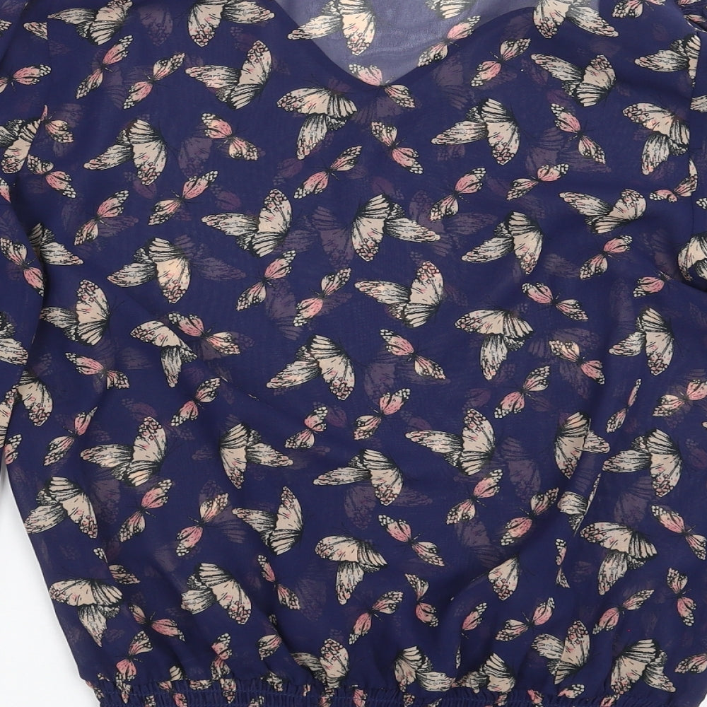 TU Womens Blue   Basic Blouse Size 10  - butterflies