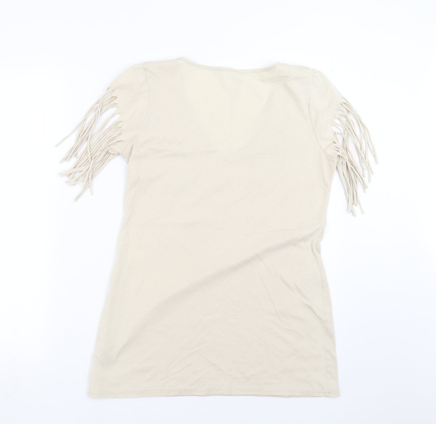 Evie  Womens Beige   Basic T-Shirt Size 16  - beaded detail