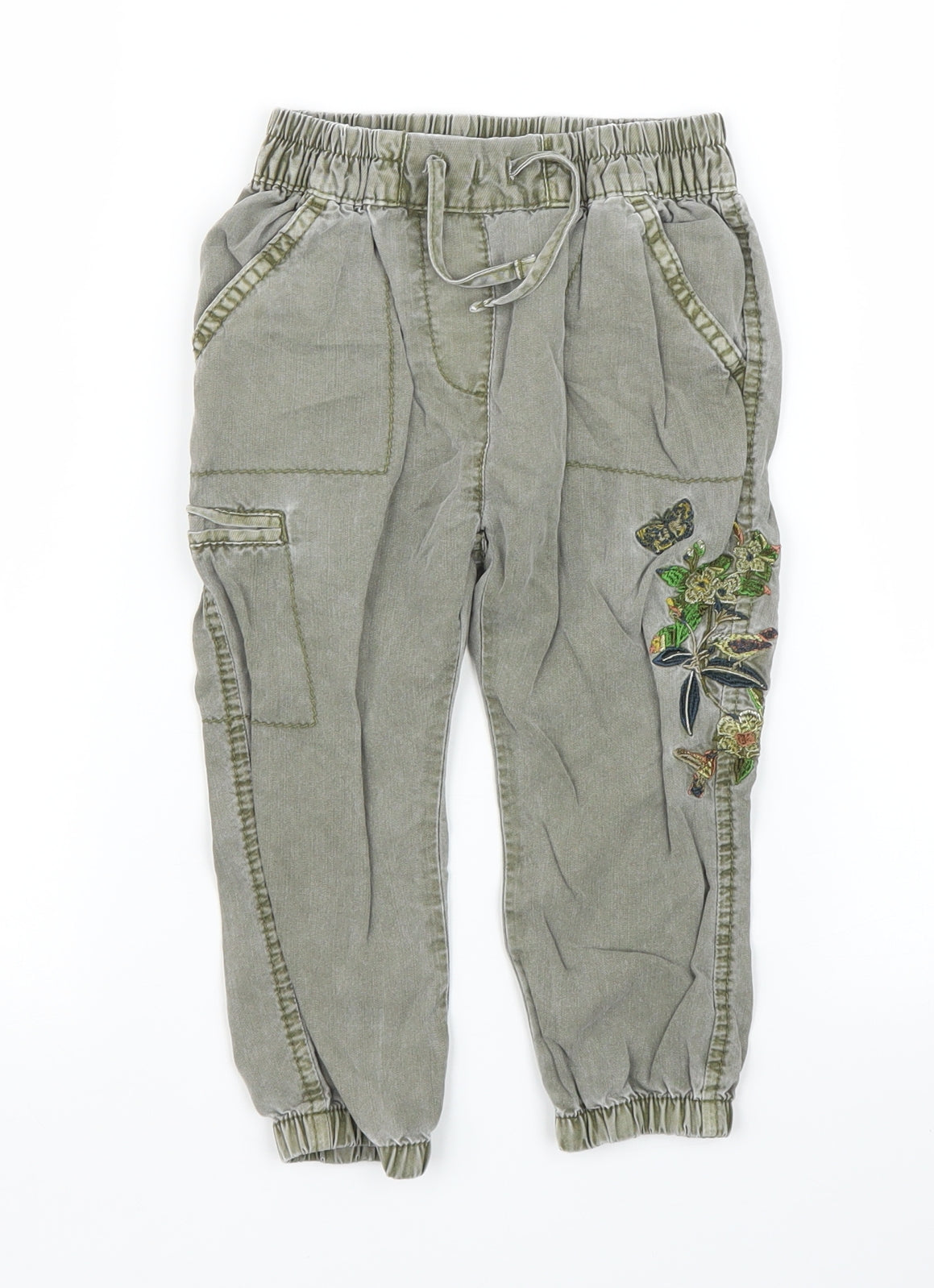 NEXT Girls Green Floral  Cargo Jeans Size 12 Months