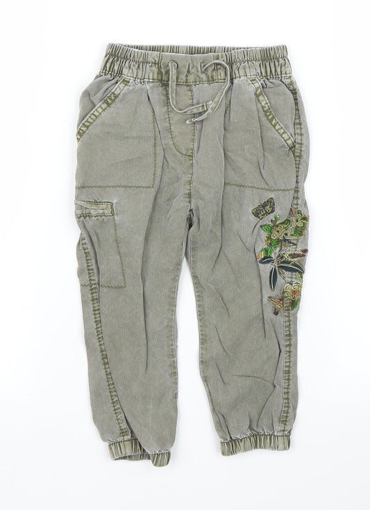 NEXT Girls Green Floral  Cargo Jeans Size 12 Months