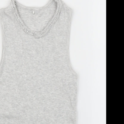 Close-up detail of George girls’ grey basic tank, size 8, years
