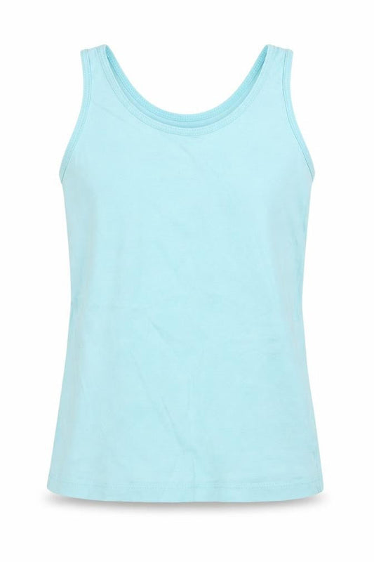Front view of Primark girls’ blue basic tank, size 7, years