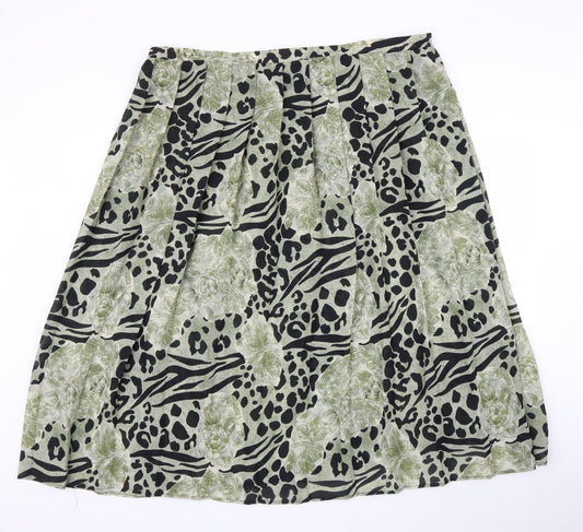 Profiles Womens Green Animal Print  Pleated Skirt Size 16  - Leopard print