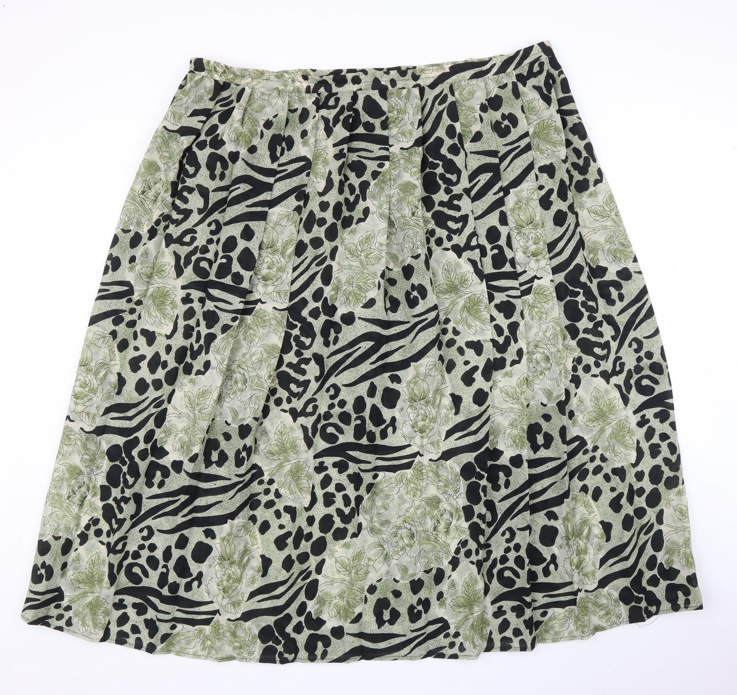 Profiles Womens Green Animal Print  Pleated Skirt Size 16  - Leopard print