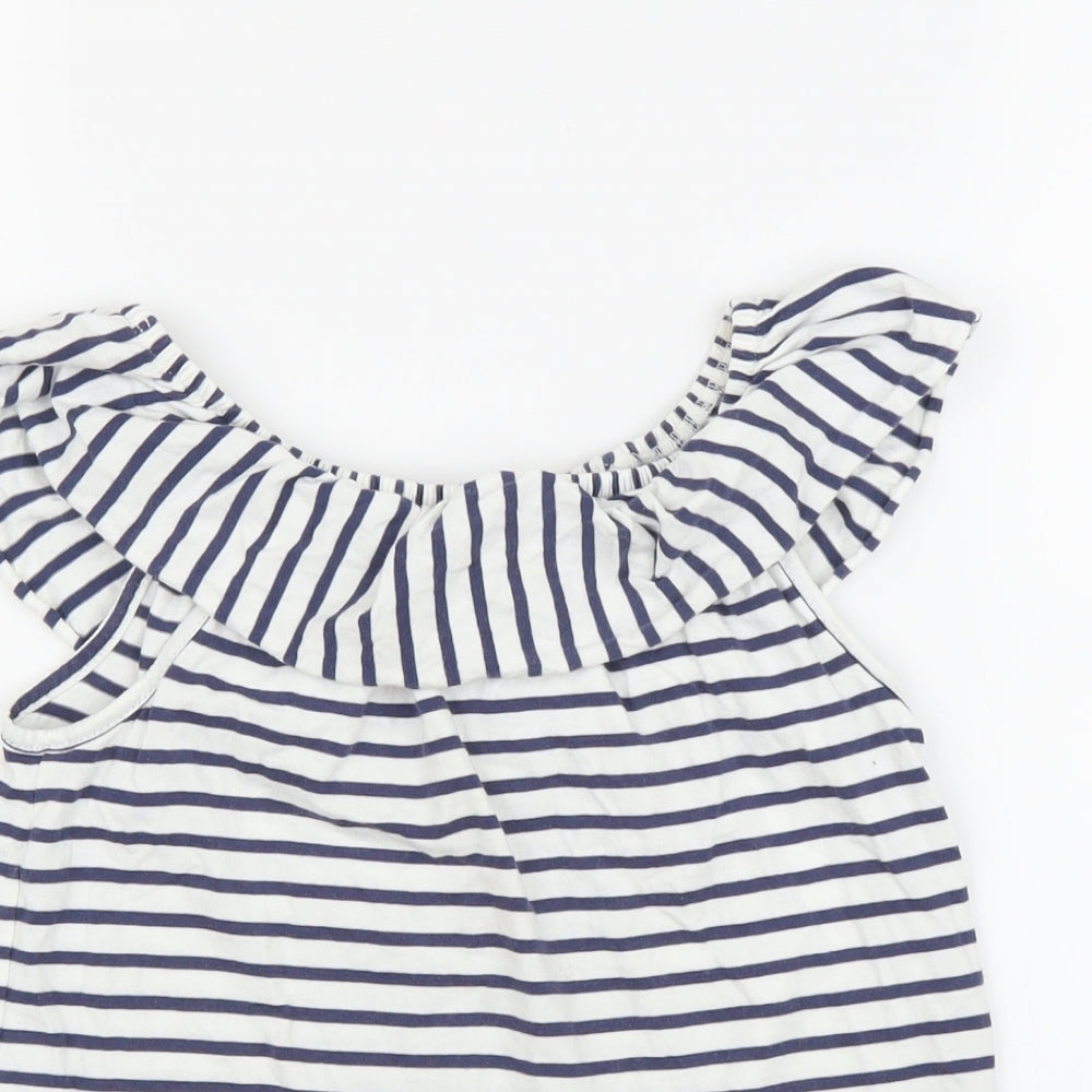 NEXT Girls White Striped  Basic T-Shirt Size 7 Years