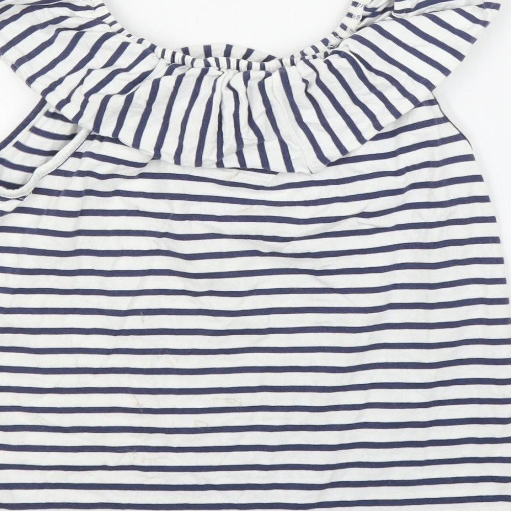 NEXT Girls White Striped  Basic T-Shirt Size 7 Years